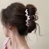 Para cabelos grossos, presilha de tubarão acrílica da moda, presilha de cabelo francesa fofa em formato de coração, presilha de garra com laço elegante para mulheres
