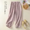Pantalones Harem de Encaje Bordado Casual de 4 Colores Estilo Primavera 2026 Retro Artístico Pantalones Cortos de Algodón y Lino Talla Grande Sueltos Pantalones para Mujer