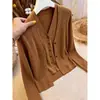 Blusa de Tricô Manga Longa Falsa Duas Peças Estilo Francês Levemente Maduro Feminina Outono Nova Chegada Emagrecedora Versátil Super Iluminadora