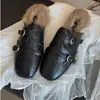 Temperamento Retrô Pelo de Coelho Estilo Britânico Bico Brogue Esculpido Chinelos de Algodão Feminino 2026 Novo Outono Inverno Mules