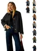 Blazer curto retrô europeu e americano 2025 para mulheres, com gola lapela, caimento solto, estilo casual e design versátil adequado para o trabalho e o dia a dia