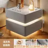 Mesita de noche flotante minimalista moderna con luz de sensor inteligente inalámbrica, mesita de noche multifuncional de almacenamiento para dormitorio