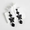 Pendientes Amazon transfronterizos, extragrandes, electrochapados, elegantes, de estilo largo, con un toque de alta gama, adornados con borlas y pedrería negra