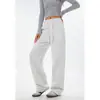 Calça Esportiva Casual de Cintura Alta Feminina Estilo Primavera Americana Reta Solta Calça de Moletom Painel Lateral Costurado Perna Larga Calça Longa q