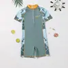 Traje de baño para niños, de manga corta, una pieza, protección solar, traje de baño de verano para niños, pantalones, traje de baño profesional de secado rápido para bebé