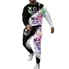 Conjunto de Moletom com Gola Redonda e Mangas Longas e Calça Jogger Casual Esportiva High Street Hip-Hop Americano Transfronteiriço Estampa Digital Masculino