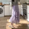 Saia de renda delicada e doce para mulheres, cintura alta, saia bolo em A fluida, saia fofa, saia de gaze chiffon texturizada
