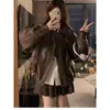 Chaqueta de Cuero Marrón Retro para Mujer Corta Primavera y Otoño 2025 Estilo Coreano Holgada Chaqueta de Cuero Guapa Chaqueta de Motociclista