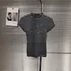 2026 Outono Inicial Novo Estilo Cheio de Estrelas Pérola Strass Quente Tricô Slim Fit Gola Meio Alta Manga Curta Blusa Valorizadora