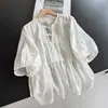 2026 Tencel Linho Estilo Princesa Vazado Manga Bufante Camiseta Solta Fina Blusa Atacado H03Et09185