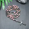Amazonas Piedra Natural Colgante de Cruz Collar Piedra Ojo de Tigre Cruz Vesícula Biliar de Hierro Rosario para Hombres Collar Venta al por Mayor