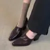 Primer Encuentro Temporada Estilo Retro Británico Mocasines de Piel para Mujer, Zapatos de Tacón Alto sin Cordones para el Trabajo, Zapatos Planos de Punta Aguda con Tacón Grueso
