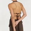 Conjunto Sexy Hot Girl Europeu e Americano Feminino Verão 2025 Novo Top de Gola Halter Costas Abertas com Cadarço Calça Solta Conjunto de Duas Peças