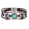 Pulseira de Contas Vintage Moda Masculina Pulseira de Couro Triângulo Vazado e Pulseira Joia Larga Multicamadas Envolvente Feminina