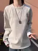 Sudadera Bordada de Retazos Blanca y Gris para Hombre, Temporada de Otoño e Invierno, Forrada de Felpa, Hombro Normal, Manga Larga, Top Base Casual Holgado para Hombre