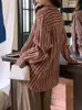 Camisa de Lino Rayada Tejida por Color Estilo Old Money para Mujer, Nueva Simple Casual Elegante de Manga Larga Otoño/Invierno 2026 para Usar en Capas