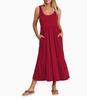 Vestido Regata de Verão Europeu e Americano Transfronteiriço 2026 com Barra Fluida, Vestido Longo Casual e Elegante em Camadas com Bolso para Praia para Mulheres