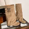 Botas de caña alta para mujer estilo europeo y americano con hebilla de cinturón, nuevo modelo otoño e invierno 2026, Botas de caña media estilo Melard con efecto adelgazante plisado
