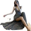 Vestido alto hasta el tobillo corte A verano cuello en V talla grande falda de tirantes para mujer niña gordita hermana cubre vientre adelgazante vestido Negro