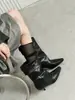 Botas vaqueras de tacón de aguja con punta y detalle de hebilla, estilo coreano, nuevas para otoño/invierno 2026, botas cortas de media pantorrilla, modernas y versátiles para mujer