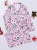 Comércio Exterior Outono Inverno Natal Pijama Estampado Listras Rosas Gola Cardigan Manga Longa Calça Longa Roupa de Casa Pijama Europeu Americano