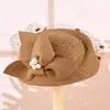 Sombrero de Red Vintage Británico para Mujer, Estilo Azafata, con Lazo de Perlas, Sombrero de Banquete, Sombrero para Actuación en Escenario, Bombín de Fieltro de Lana para Mujer