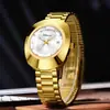 Reloj de Cuarzo para Pareja Marca Chenxi, Dorado con Diamantes, Acero Inoxidable Resistente al Agua con Calendario, Reloj de Pulsera para Hombre y Mujer, Transfronterizo