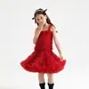 Vestido Tutu com Alças para Menina Doce Estilo Europeu e Americano Vestido de Primeiro Aniversário Infantil Vestido de Princesa para Apresentação em Festival