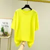 Conjunto 2022 Versátil Verano Nuevo Oufan Talla Grande Casual Camiseta de Mujer Color Sólido Manga Corta Camisa Base Suelta