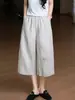 Calças Femininas de Verão Confortáveis Pantalonas Cropped Respiráveis Algodão Linho Cintura Elástica Soltas Modeladoras Artísticas Retrô Casuais