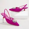 Nuevas Sandalias 2025 de Gran Tamaño Color Sólido con Perlas y Pedrería, Punta Fina para Mujer, Tacón Bajo Elegante, Tacón Alto, Punta Cerrada para Mujer