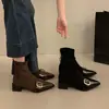 Botines Cortos para Mujer con Tacón Grueso, Botines Chelsea, Elásticos 2025 de Media Pantorrilla, Nuevos Elegantes Botines Ajustados, Punta Fina, Otoño e Invierno, Marrón
