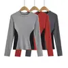 Camiseta Feminina Manga Longa Curta Gola Redonda Borda Reta Estilo Hot Girl Outono Inverno Nova Slim Slim Cintura Alta Camisa Básica Top