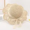 Sombrero de paja para niños, sombrilla de verano, sombrero de lazo de encaje, sombrero de playa plegable de princesa coreana para bebé y mujer