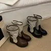 Botines de estilo coreano con retazos de lino, hebilla y tacón grueso para mujer 2026, botines de montar cortos, modernos y versátiles