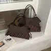 Korean Suede Trendy Fashion Letter Single Tote Bag Women 2025 Autumn/Winter New Drawstring Large Capacity Single Shoulder Crossbody