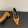 Zapatos de Commuter Retro de Punta Fina con Tacón Grueso y Boca Baja para Mujer 2025 Otoño Nuevo Diseño Versátiles de Gamuza
