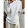 Camiseta Blanca de Manga Larga de Algodón Puro Estilo Holgado Perezoso para Mujer Primavera y Otoño Diseño con Abertura Lateral Top Base Holgado para Superponer