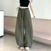 Pantalones Casuales de Secado Rápido Nuevos Verano 2026 para Mujer, de Cintura Alta, Adelgazantes, con Cordón, Ajuste Holgado Relajado, Pantalones de Pierna Ancha Estilo Coreano