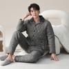 Pijama para Hombre Invierno Forro Polar Coral Tres Capas Acolchado con Plumón Espesado Ropa de Casa Franela Otoño e Invierno para Hombre
