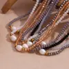 Moda Europeia e Americana Vintage Nicho Pingente Contas de Aço Inoxidável Pérola de Água Doce Única Cristal de Cor Clara Colar de Contas para Mulheres