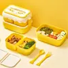 Lonchera Infantil, Lonchera para Estudiantes y Trabajadores de Oficina, con Cubiertos, Aptas para Microondas, Grado Alimenticio, Calentables, Lonchera Bento Compartimentada