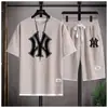 Camiseta de Manga Corta Waffle Guapo 2024 para Hombre Verano Falso Dos Piezas Tendencia Marca Juventud Casual Deportiva Traje para Hombre