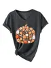 Amazon eBay Tienda Independiente Moda Casual Divertida Mujer Calabaza Lazo Flor Fantasma Cuello en V Manga Corta Camiseta