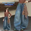 Jeans Retrô Wide Leg Solto High Street para Meninas Outono Novo Estilo Design Americano Calças de Perna Curva com Caimento Cintura Média Tendência