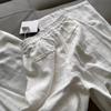 Temperamento Bono Loco con Slack Protector Solar Lino Blanco Drapeado Perezoso Cintura Alta Pantalones Pierna Ancha