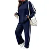 Conjunto de dos piezas de moda casual transfronteriza para mujer europea y americana otoño/invierno 2026 sudadera de canalé y pantalones de pierna ancha