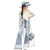 Pantalones acampanados de mezclilla de primavera y verano para niñas 2025 Nueva moda Pantalones elegantes de encaje de estilo coreano para niñas