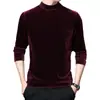 Camiseta interior de terciopelo dorado para otoño e invierno, cuello redondo, manga larga, para hombre, gruesa, cálida, cuello alto medio, cuello en V, talla grande