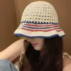 Sombrero de Pescador Rayado Estilo Coreano para Mujer, Versátil de Verano, Hueco, Transpirable, Nuevo 2024, Sombrilla, Protección Solar, Adelgazante para la Cara, Sombrero de Cubo